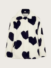Monsoon Black Heart Print Faux Fur Coat - Image 1 of 3