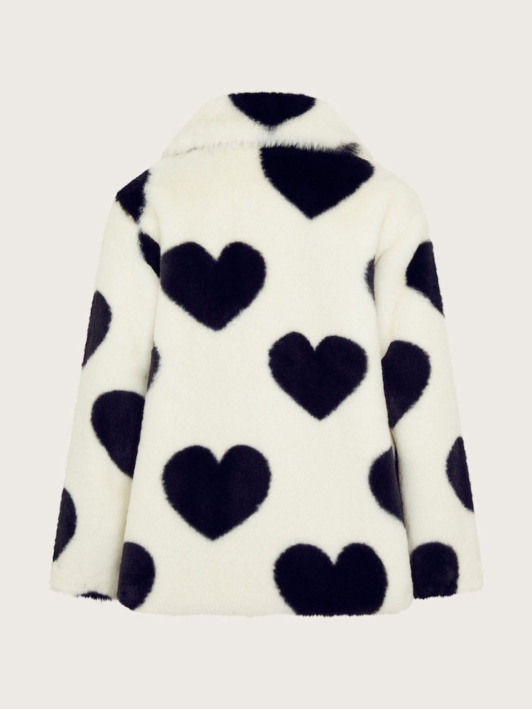 Monsoon Black Heart Print Faux Fur Coat - Image 2 of 3
