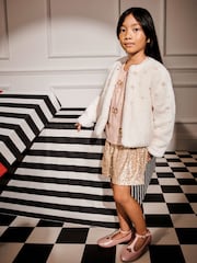 Monsoon Natural Embellished Faux Fur Coat - Image 3 of 7