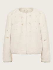Monsoon Natural Embellished Faux Fur Coat - Image 5 of 7