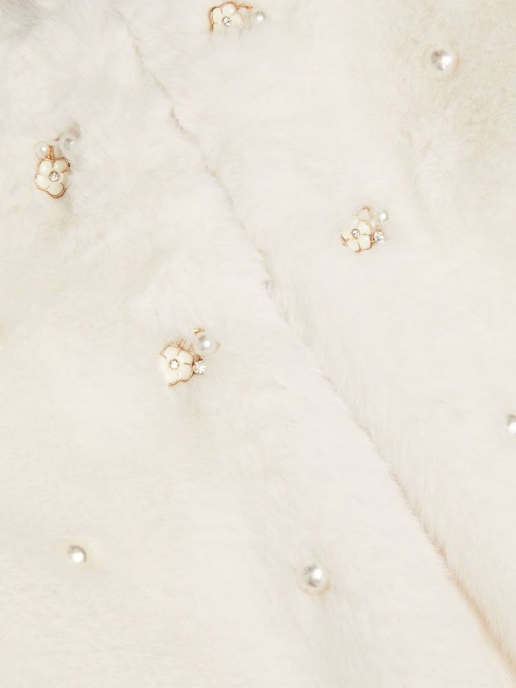 Monsoon Natural Embellished Faux Fur Coat - Image 7 of 7