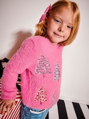 Monsoon Pink Embroidered Christmas Tree Jumper - Image 1 of 4