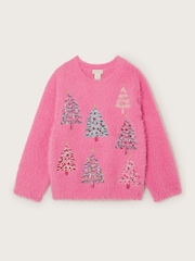 Monsoon Pink Embroidered Christmas Tree Jumper - Image 2 of 4