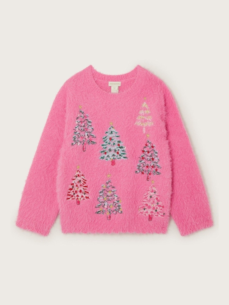 Monsoon Pink Embroidered Christmas Tree Jumper - Image 2 of 4