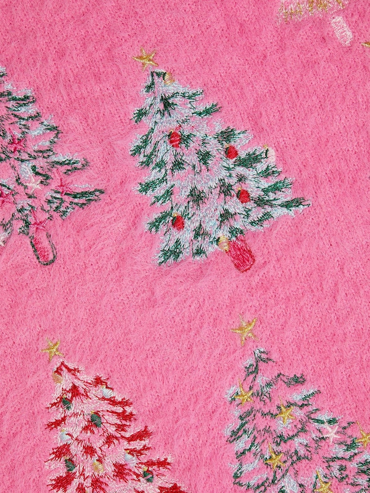 Monsoon Pink Embroidered Christmas Tree Jumper - Image 4 of 4