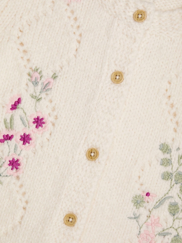 Monsoon Natural Baby Floral Print Embroidered Knit Cardigan - Image 3 of 3