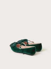 Monsoon Green Sequin Bow Velvet Ballet Flats - Image 2 of 3