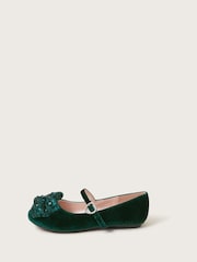 Monsoon Green Sequin Bow Velvet Ballet Flats - Image 3 of 3