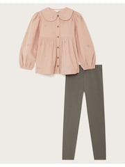 Monsoon Purple 100% Cotton Embroidered Corduroy Blouse and Leggings Set - Image 1 of 3