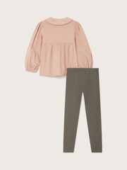 Monsoon Purple 100% Cotton Embroidered Corduroy Blouse and Leggings Set - Image 2 of 3