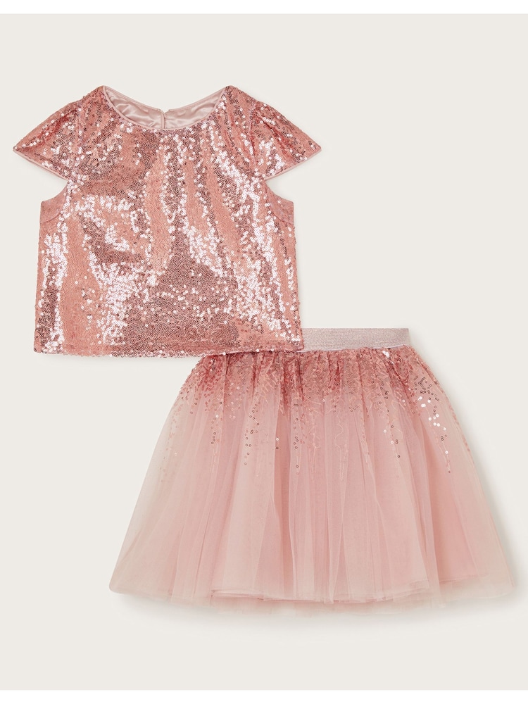 Monsoon Pink Sequin Top And Tutu Skirt Set - Image 1 of 3