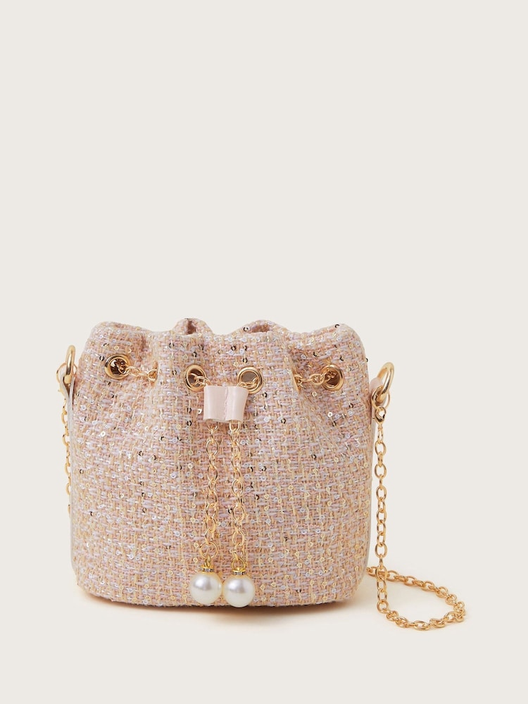 Monsoon Pink Sequin Tweed Bucket Bag - Image 1 of 1