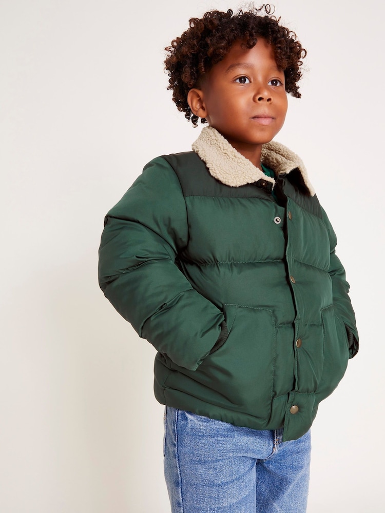 Monsoon Green Borg Collar Puffer Jacket - Image 1 of 4 Monsoon Green Borg Collar Puffer Jacket - Image 1 of 4