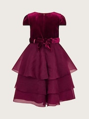 Monsoon Red Mabel Embroidered Velvet Ruffle Dress - Image 2 of 3