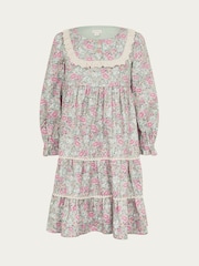 Monsoon Green Long Sleeve Floral Frill Dress - Image 1 of 3