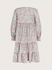Monsoon Green Long Sleeve Floral Frill Dress - Image 2 of 3
