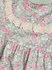 Monsoon Green Long Sleeve Floral Frill Dress - Image 3 of 3