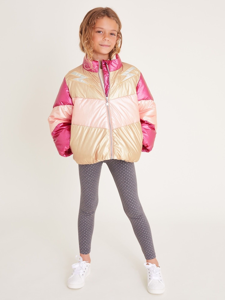 Monsoon Pink Colourblock Metallic Puffer Jacket - Image 1 of 4