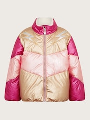 Monsoon Pink Colourblock Metallic Puffer Jacket - Image 2 of 4