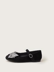 Monsoon Black Diamante Bow Velvet Ballet Flats - Image 6 of 7