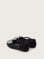 Monsoon Black Diamante Bow Velvet Ballet Flats - Image 7 of 7