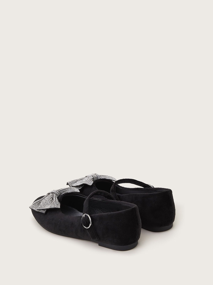 Monsoon Black Diamante Bow Velvet Ballet Flats - Image 7 of 7