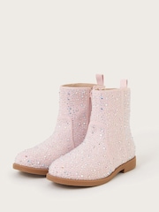 Monsoon Pink Sparkle Diamante Ankle Boots - Image 1 of 3