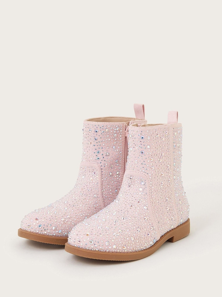 Monsoon Pink Sparkle Diamante Ankle Boots - Image 1 of 3