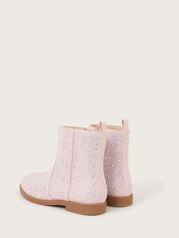 Monsoon Pink Sparkle Diamante Ankle Boots - Image 3 of 3