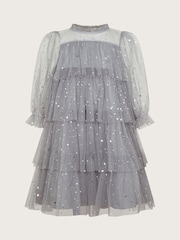 Monsoon Grey Foil Star Tulle Tiered Dress - Image 1 of 7