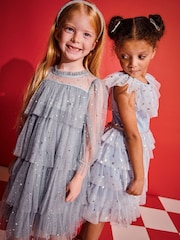 Monsoon Grey Foil Star Tulle Tiered Dress - Image 2 of 7