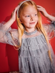 Monsoon Grey Foil Star Tulle Tiered Dress - Image 3 of 7