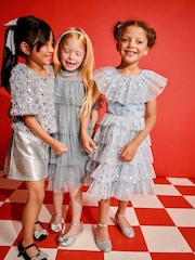 Monsoon Grey Foil Star Tulle Tiered Dress - Image 4 of 7