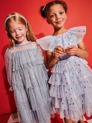 Monsoon Grey Foil Star Tulle Tiered Dress - Image 5 of 7