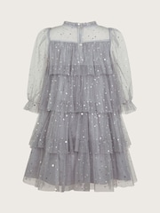 Monsoon Grey Foil Star Tulle Tiered Dress - Image 6 of 7