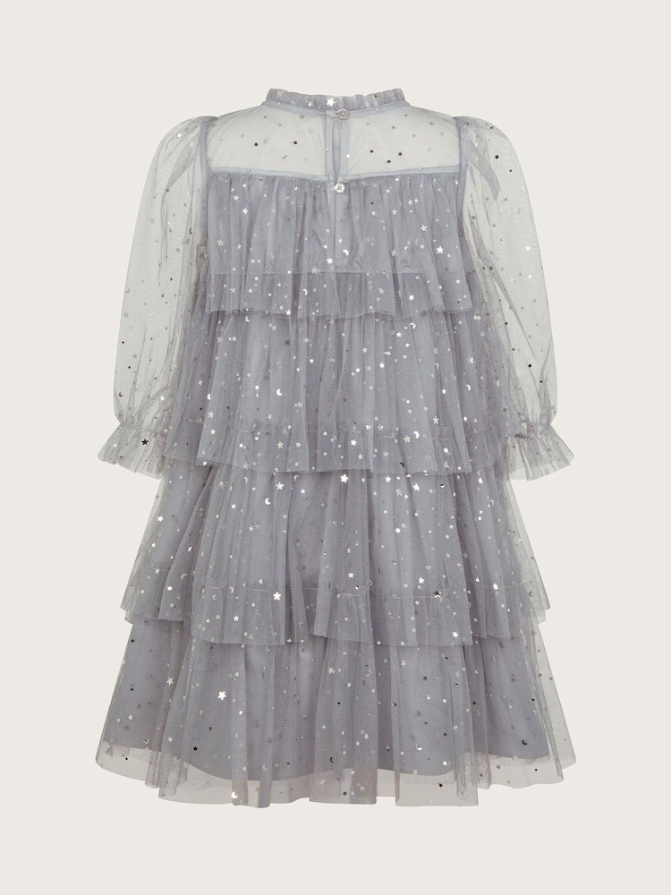 Monsoon Grey Foil Star Tulle Tiered Dress - Image 6 of 7