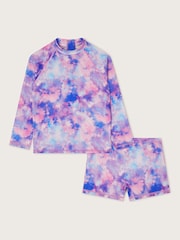 Monsoon Purple Tie Dye UPF 50+ Rash Top And Shorts Set - Image 1 of 3
