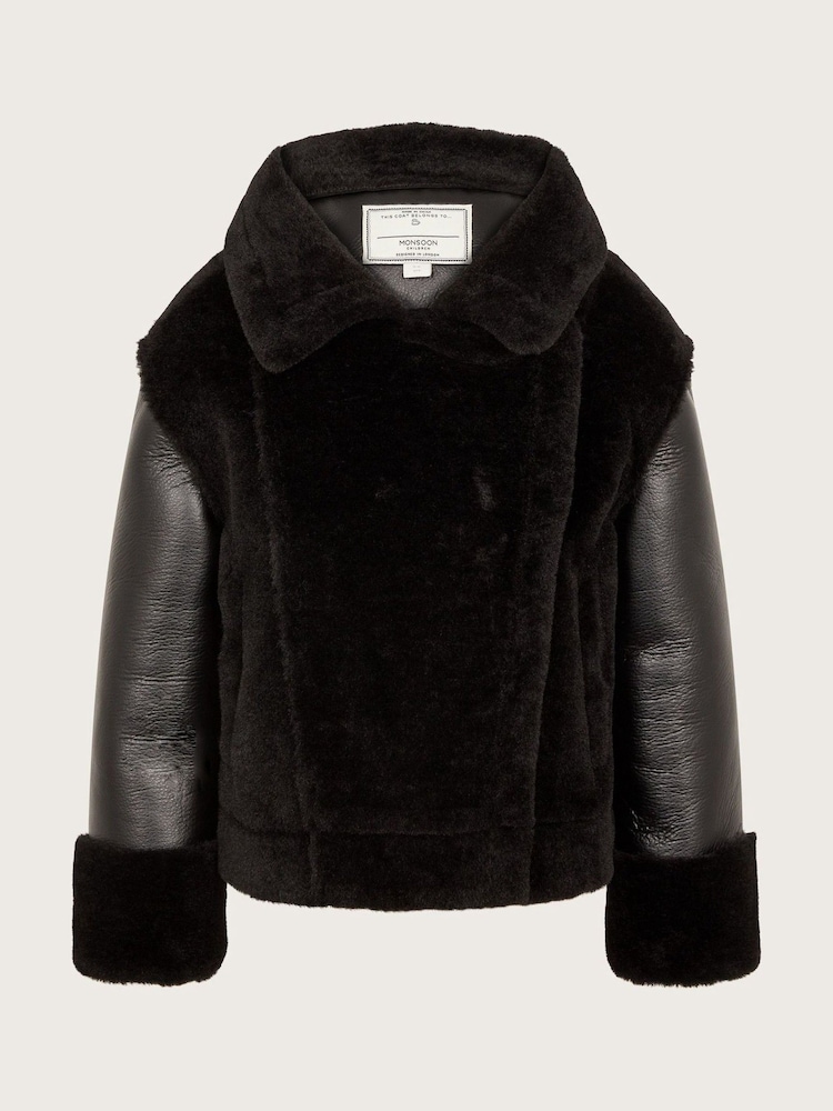 Monsoon Black Faux Fur Aviator Jacket - Image 1 of 3 Monsoon Black Faux Fur Aviator Jacket - Image 1 of 3