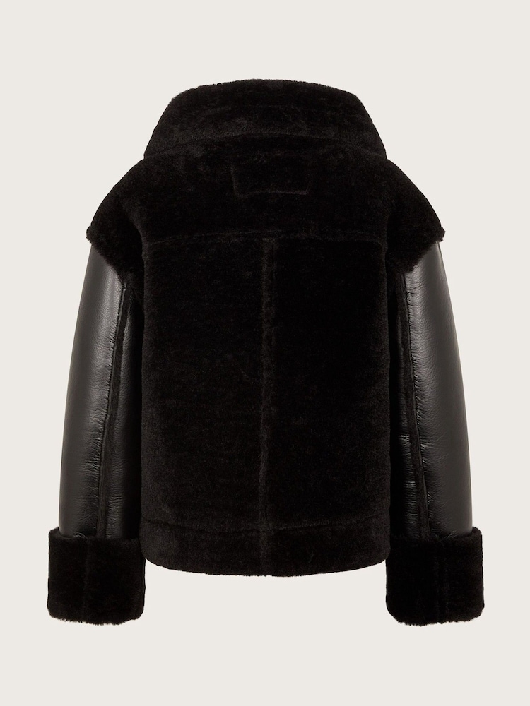 Monsoon Black Faux Fur Aviator Jacket - Image 2 of 3 Monsoon Black Faux Fur Aviator Jacket - Image 2 of 3