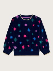Monsoon Blue Star Print Velour Long Sleeve Top - Image 1 of 3