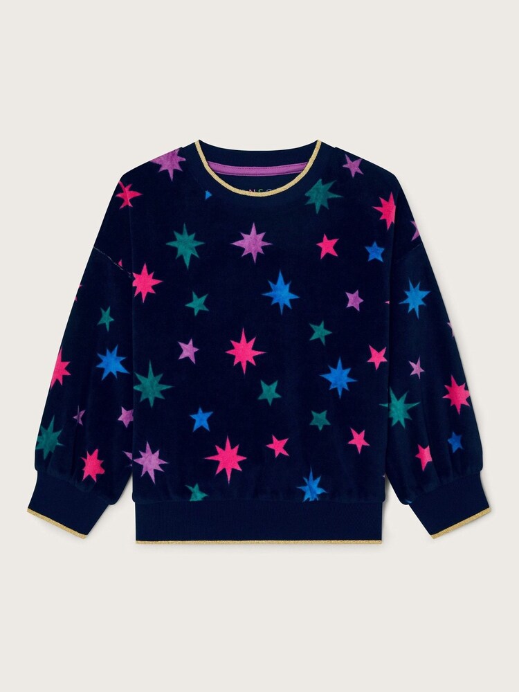 Monsoon Blue Star Print Velour Long Sleeve Top - Image 1 of 3