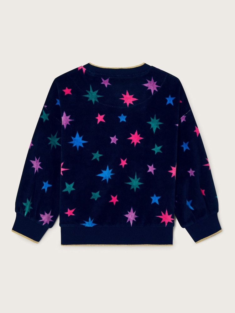Monsoon Blue Star Print Velour Long Sleeve Top - Image 2 of 3