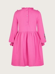 Monsoon Pink 100% Cotton Embroidered Ruffle Sweater Dress - Image 2 of 3