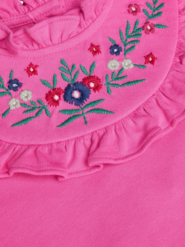 Monsoon Pink 100% Cotton Embroidered Ruffle Sweater Dress - Image 3 of 3