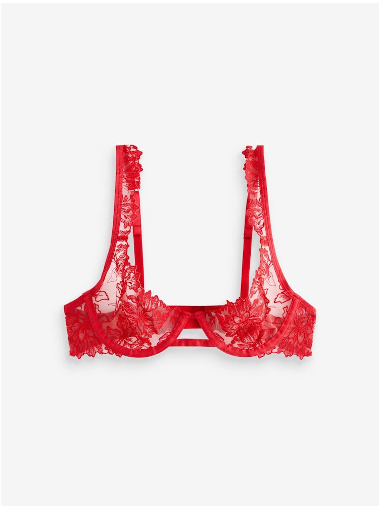 Bluebella Red Samara Plunge Underwired Sheer Embroidered Lace Bra - Image 8 of 8
