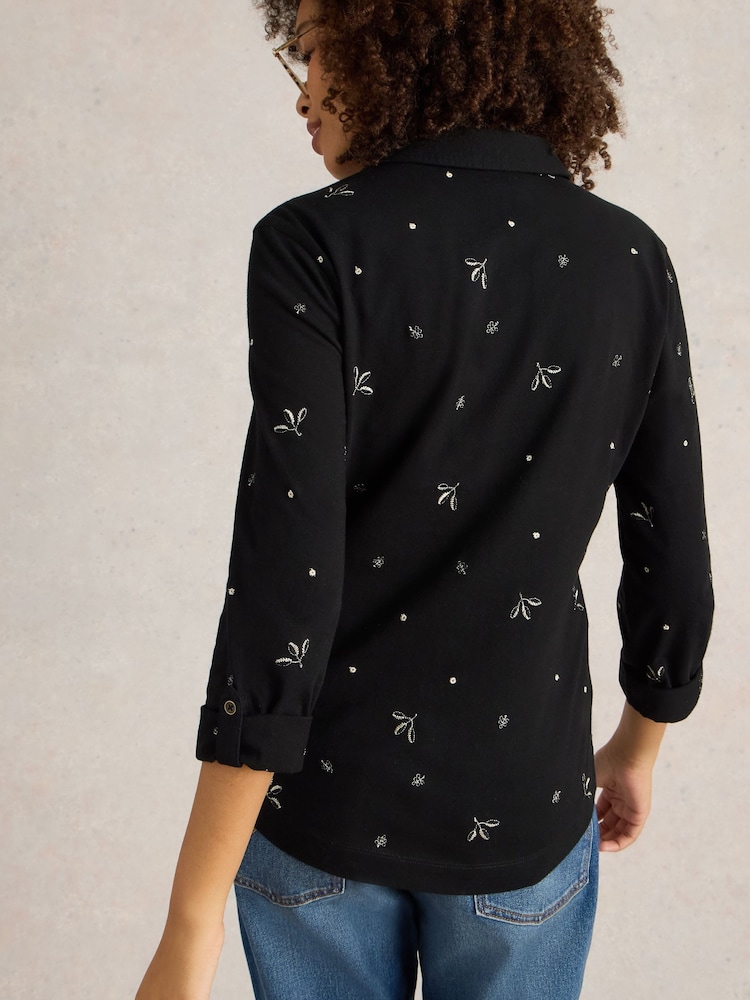 White Stuff Black 100% Cotton Annie Embroidered Shirt - Image 2 of 6
