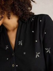 White Stuff Black 100% Cotton Annie Embroidered Shirt - Image 4 of 6