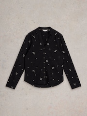 White Stuff Black 100% Cotton Annie Embroidered Shirt - Image 6 of 6