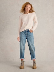 White Stuff Natural Patchwork Cable Jumper - Image 1 of 6