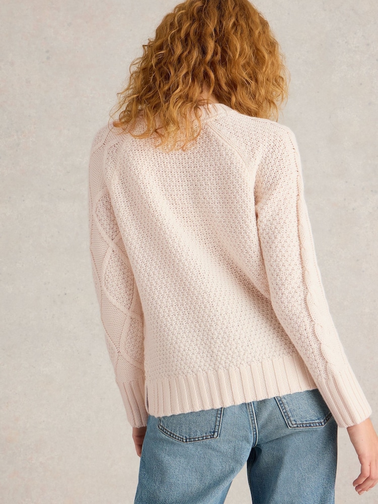 White Stuff Natural Patchwork Cable Jumper - Image 2 of 6